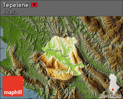 Physical Map of Tepelenë, darken