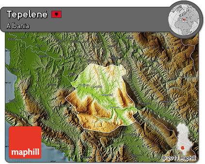 Physical Map of Tepelenë, darken