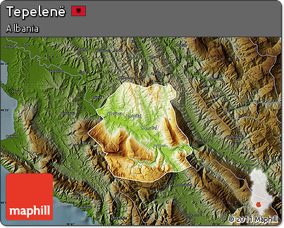 Physical Map of Tepelenë, darken