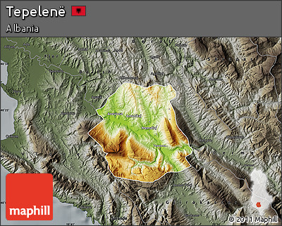 Physical Map of Tepelenë, darken, semi-desaturated