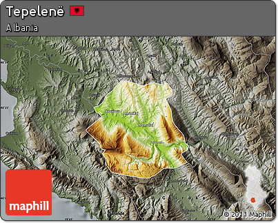 Physical Map of Tepelenë, darken, semi-desaturated