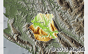 Physical Map of Tepelenë, darken, semi-desaturated