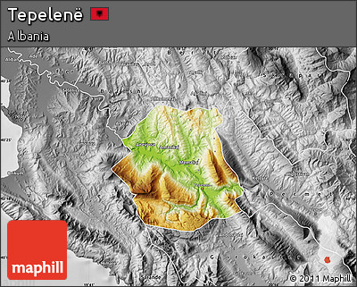 Physical Map of Tepelenë, desaturated