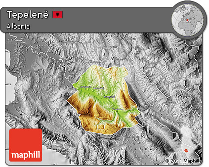 Physical Map of Tepelenë, desaturated
