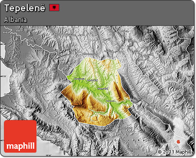 Physical Map of Tepelenë, desaturated