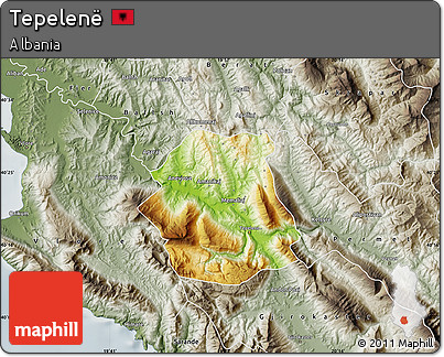 Physical Map of Tepelenë, semi-desaturated