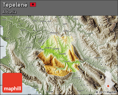 Physical Map of Tepelenë, semi-desaturated