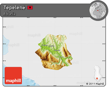 Physical Map of Tepelenë, single color outside