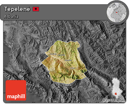 Satellite Map of Tepelenë, darken, desaturated