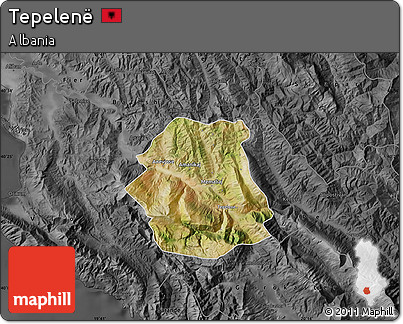 Satellite Map of Tepelenë, darken, desaturated