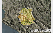 Satellite Map of Tepelenë, darken, semi-desaturated