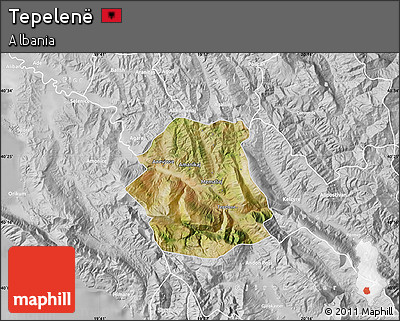 Satellite Map of Tepelenë, lighten, desaturated