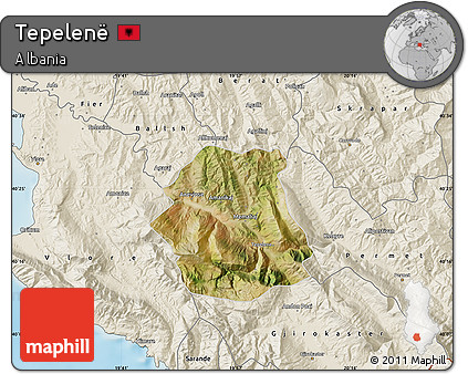 Satellite Map of Tepelenë, shaded relief outside