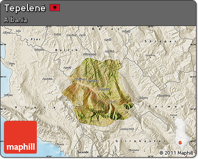 Satellite Map of Tepelenë, shaded relief outside