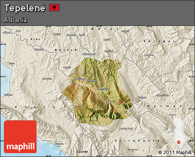 Satellite Map of Tepelenë, shaded relief outside