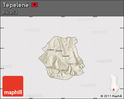 Shaded Relief Map of Tepelenë, cropped outside