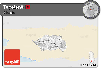 Classic Style Panoramic Map of Tepelenë, single color outside