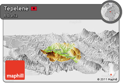 Physical Panoramic Map of Tepelenë, lighten, desaturated