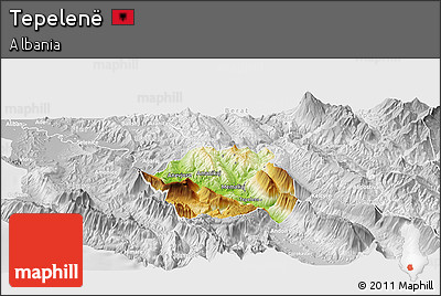 Physical Panoramic Map of Tepelenë, lighten, desaturated