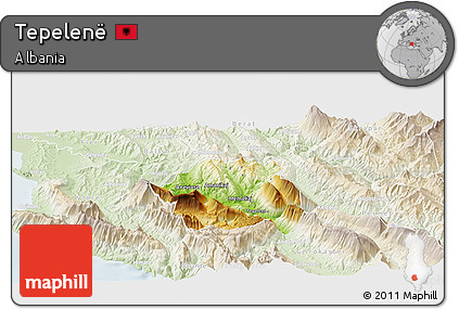 Physical Panoramic Map of Tepelenë, lighten