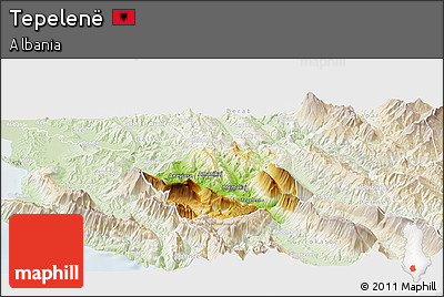 Physical Panoramic Map of Tepelenë, lighten