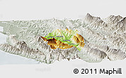 Physical Panoramic Map of Tepelenë, lighten, semi-desaturated