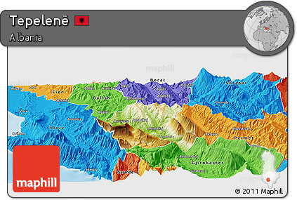 Physical Panoramic Map of Tepelenë, political outside