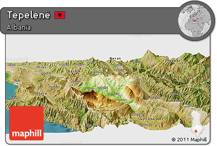 Physical Panoramic Map of Tepelenë, satellite outside