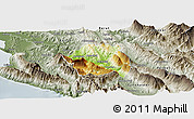 Physical Panoramic Map of Tepelenë, semi-desaturated