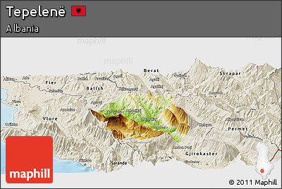 Physical Panoramic Map of Tepelenë, shaded relief outside