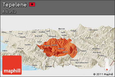 Political Panoramic Map of Tepelenë, shaded relief outside