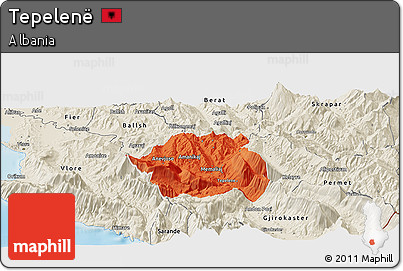 Political Panoramic Map of Tepelenë, shaded relief outside
