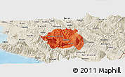 Political Panoramic Map of Tepelenë, shaded relief outside