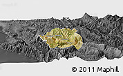 Satellite Panoramic Map of Tepelenë, darken, desaturated