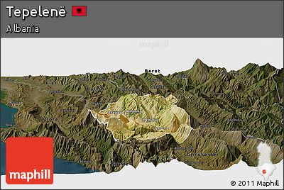 Satellite Panoramic Map of Tepelenë, darken