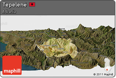 Satellite Panoramic Map of Tepelenë, darken