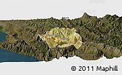 Satellite Panoramic Map of Tepelenë, darken