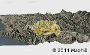 Satellite Panoramic Map of Tepelenë, darken, semi-desaturated
