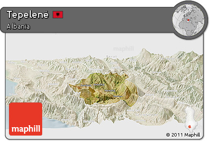 Satellite Panoramic Map of Tepelenë, lighten