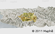 Satellite Panoramic Map of Tepelenë, lighten, semi-desaturated