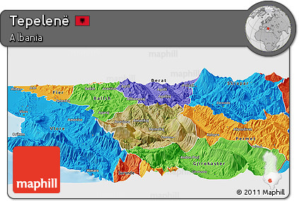Satellite Panoramic Map of Tepelenë, political outside