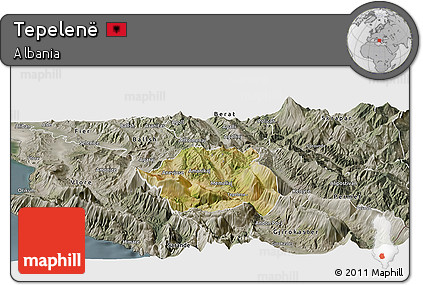 Satellite Panoramic Map of Tepelenë, semi-desaturated