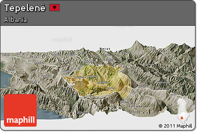 Satellite Panoramic Map of Tepelenë, semi-desaturated