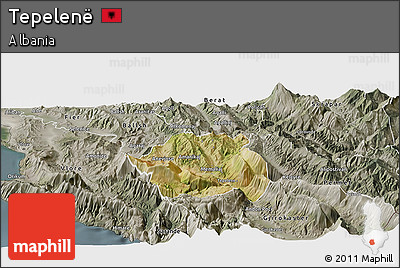 Satellite Panoramic Map of Tepelenë, semi-desaturated