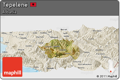 Satellite Panoramic Map of Tepelenë, shaded relief outside