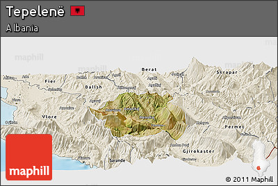 Satellite Panoramic Map of Tepelenë, shaded relief outside