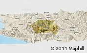 Satellite Panoramic Map of Tepelenë, shaded relief outside