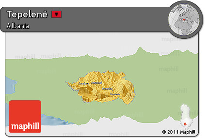 Savanna Style Panoramic Map of Tepelenë, single color outside