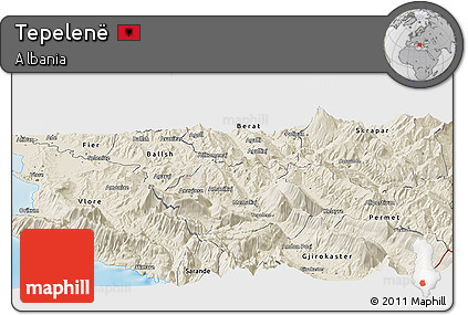 Shaded Relief Panoramic Map of Tepelenë