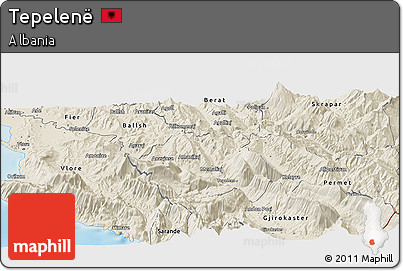 Shaded Relief Panoramic Map of Tepelenë